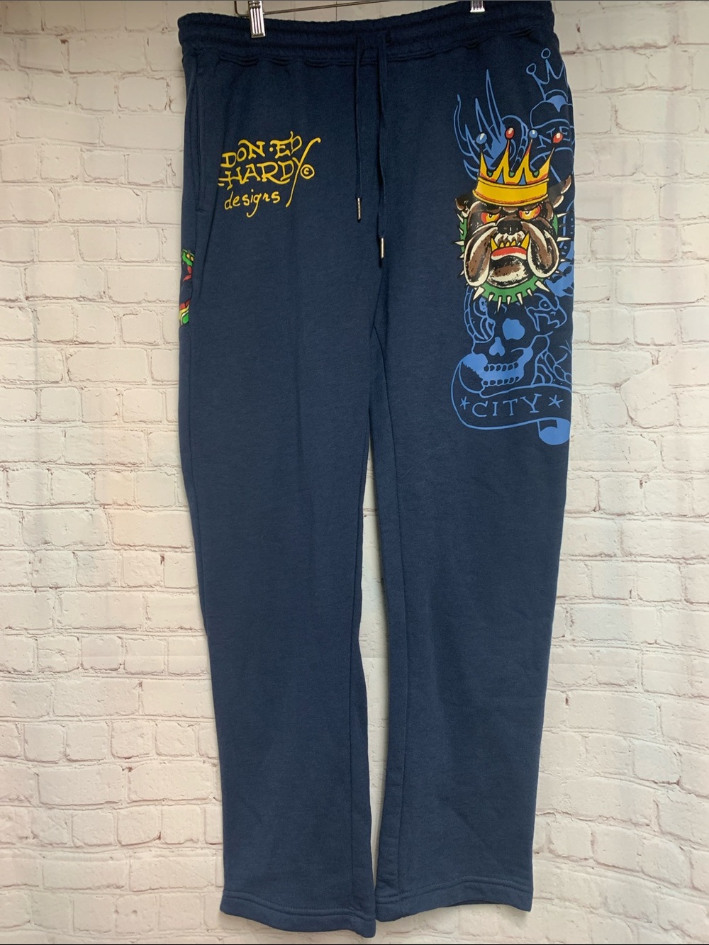 Ed Hardy Navy Blue Cozy Fleece Sweatpants Size L Look New